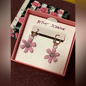 Betsey Johnson Small Pink Flower Earrings